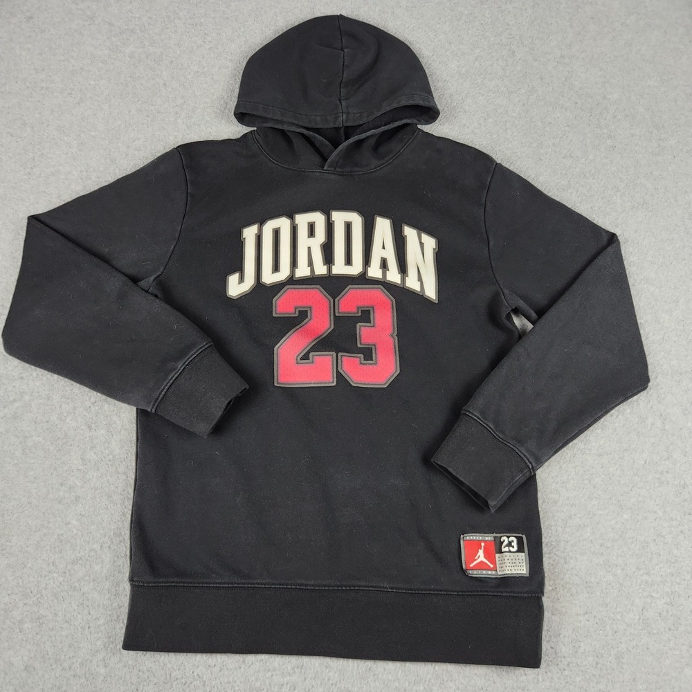 Air Jordan 23 Hoodie Boys XL Black Graphic Fleece Lined Kangaroo Pocket Pullover